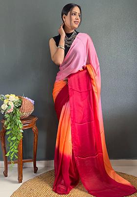 Multicolour Printed Georgette Saree Set