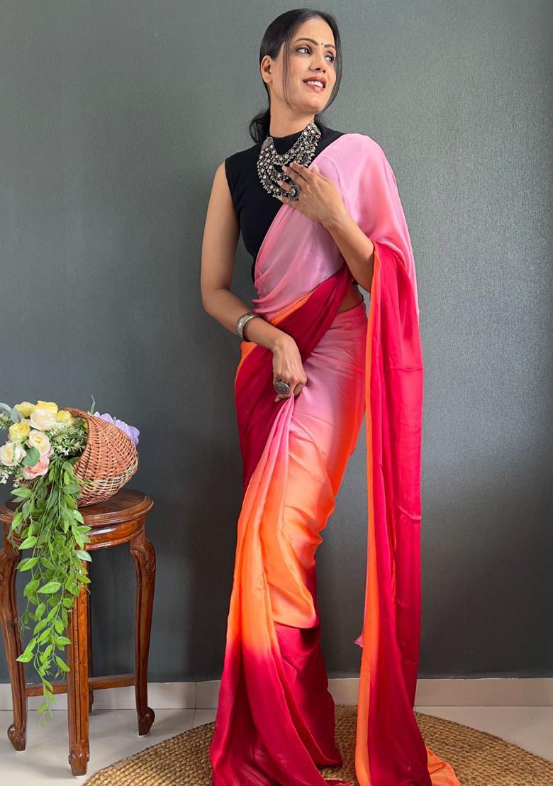 Multicolour Printed Georgette Saree Set