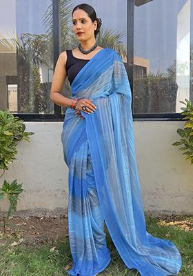 Multicolour Printed Nylon Saree Set