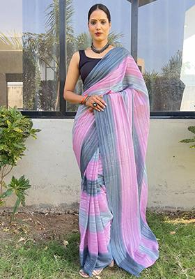 Multicolour Printed Nylon Saree Set