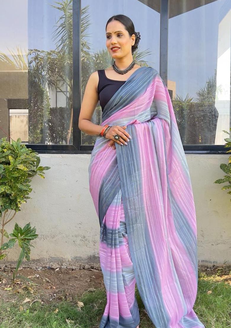 Multicolour Printed Nylon Saree Set