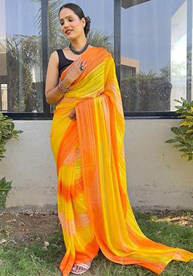 Multicolour Printed Nylon Saree Set