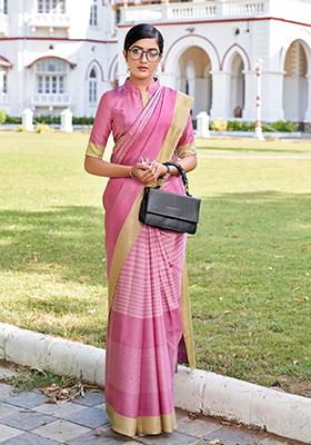 Pink Printed Malbari Silk Saree Set