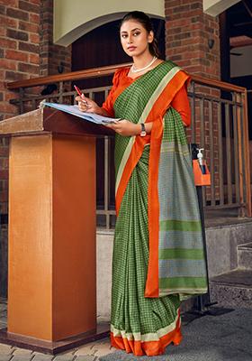 Green Printed Malbari Silk Saree Set