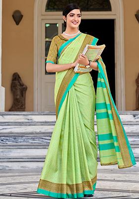 Light Green Printed Malbari Silk Saree Set