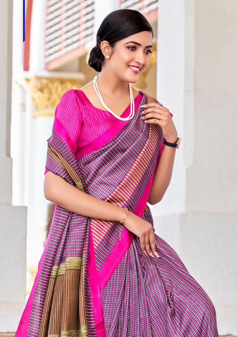 Purple Printed Malbari Silk Saree Set