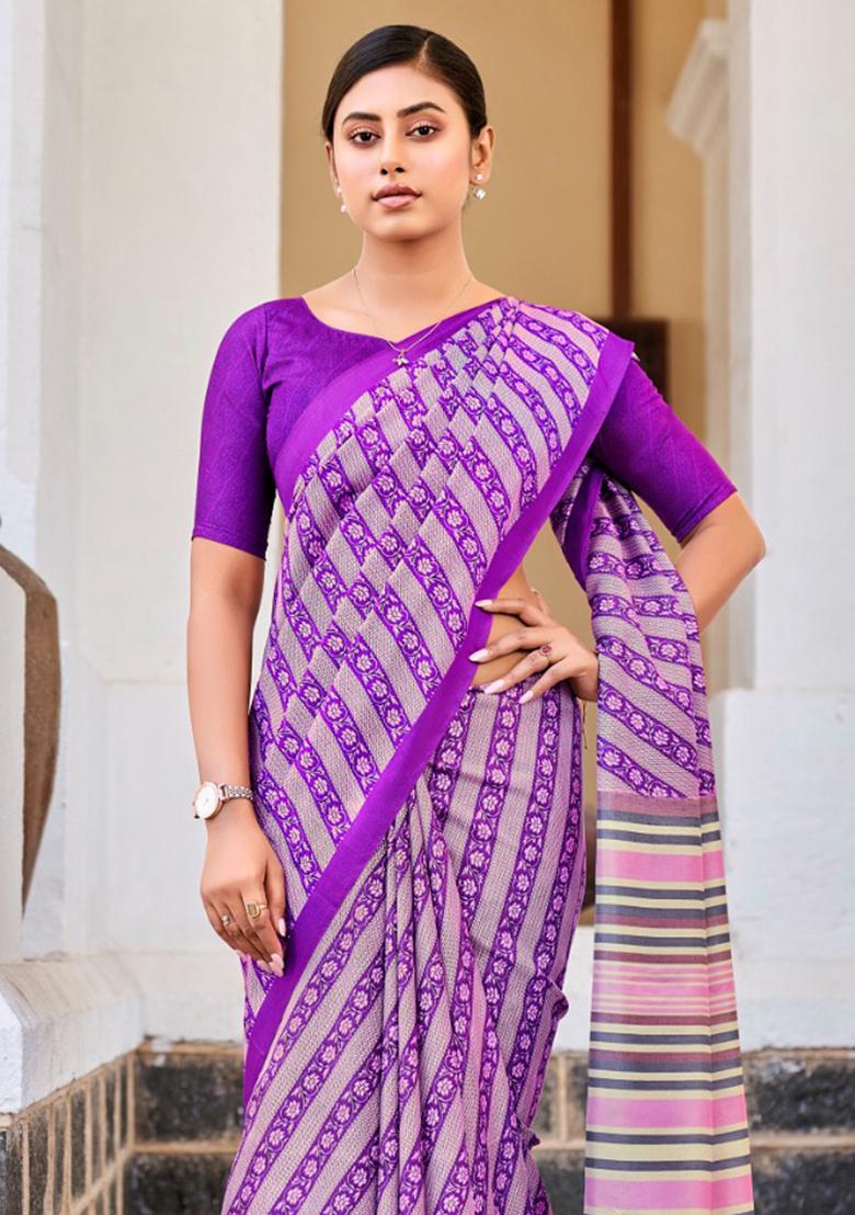 Purple Printed Malbari Silk Saree Set