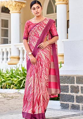 Pink Printed Malbari Silk Saree Set