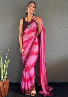 Pink Printed Nylon Saree Set