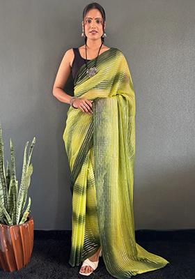 Yellow Printed Nylon Saree Set