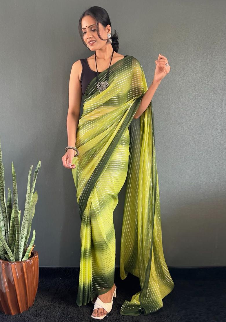 Yellow Printed Nylon Saree Set