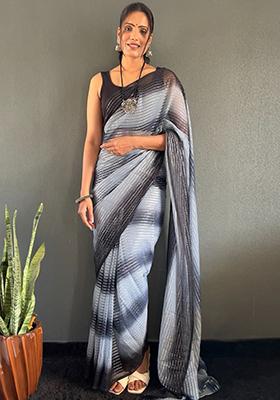 Grey Printed Nylon Saree Set