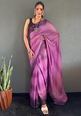 Wine Printed Nylon Saree Set