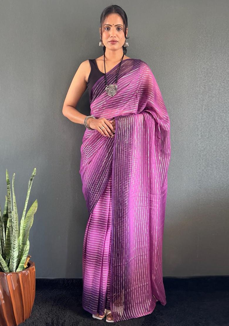 Wine Printed Nylon Saree Set