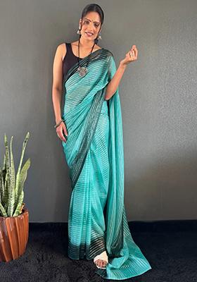 Blue Printed Nylon Saree Set