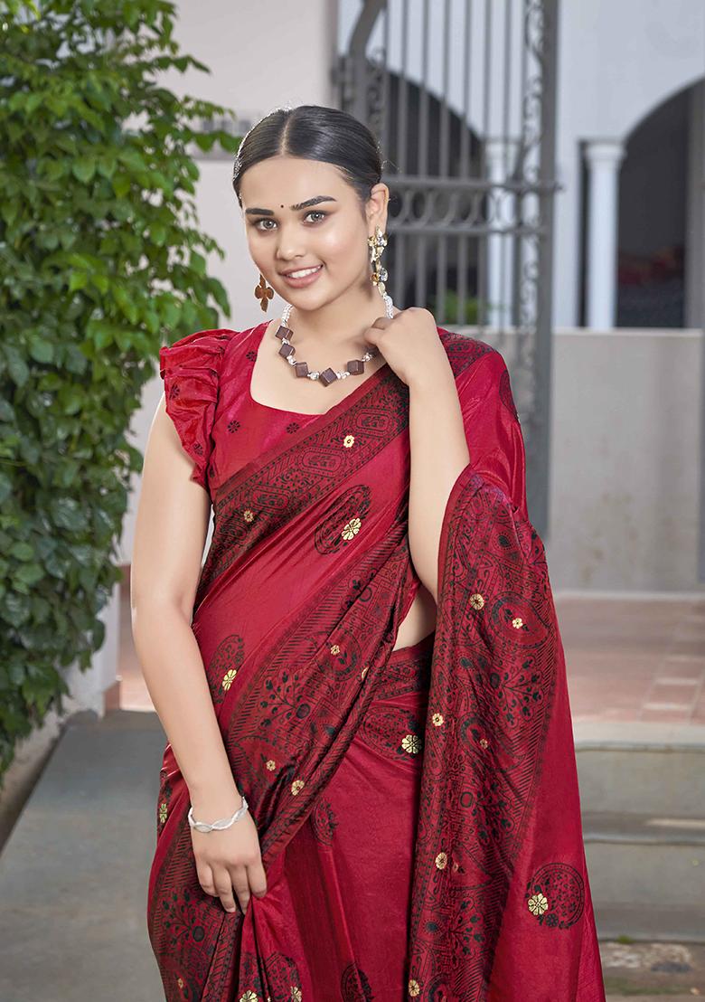 Red Jacquard Silk Saree Set