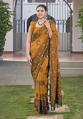 Mustard Yellow Jacquard Silk Saree Set