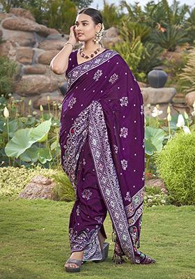 Purple Jacquard Silk Saree Set