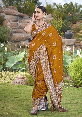 Mustard Yellow Jacquard Silk Saree Set