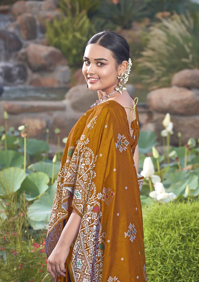 Mustard Yellow Jacquard Silk Saree Set