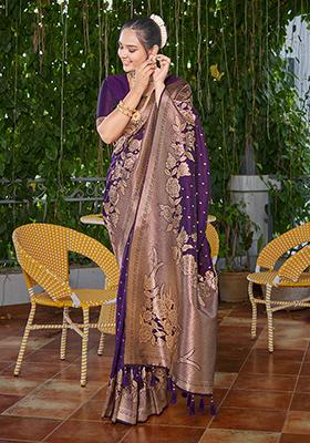 Purple Jacquard Banarasi Silk Saree Set