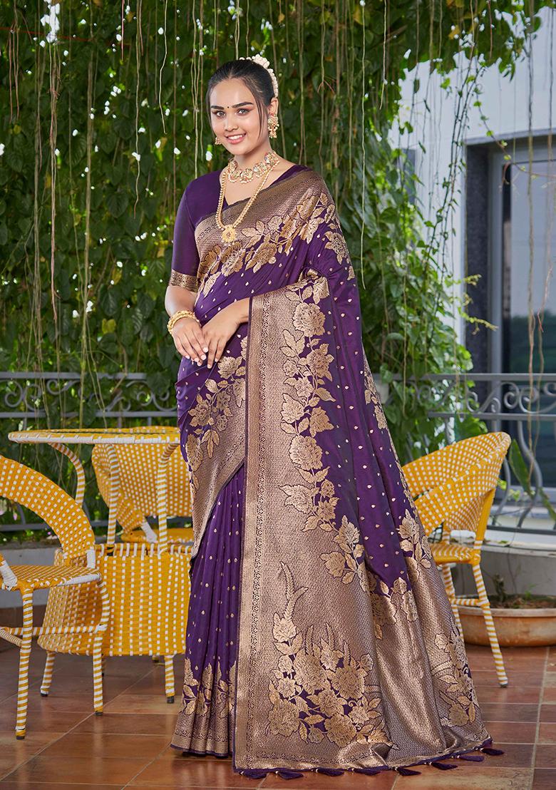 Purple Jacquard Banarasi Silk Saree Set