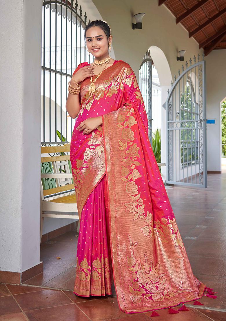 Pink Jacquard Banarasi Silk Saree Set