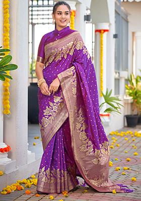 Purple Jacquard Banarasi Silk Saree Set