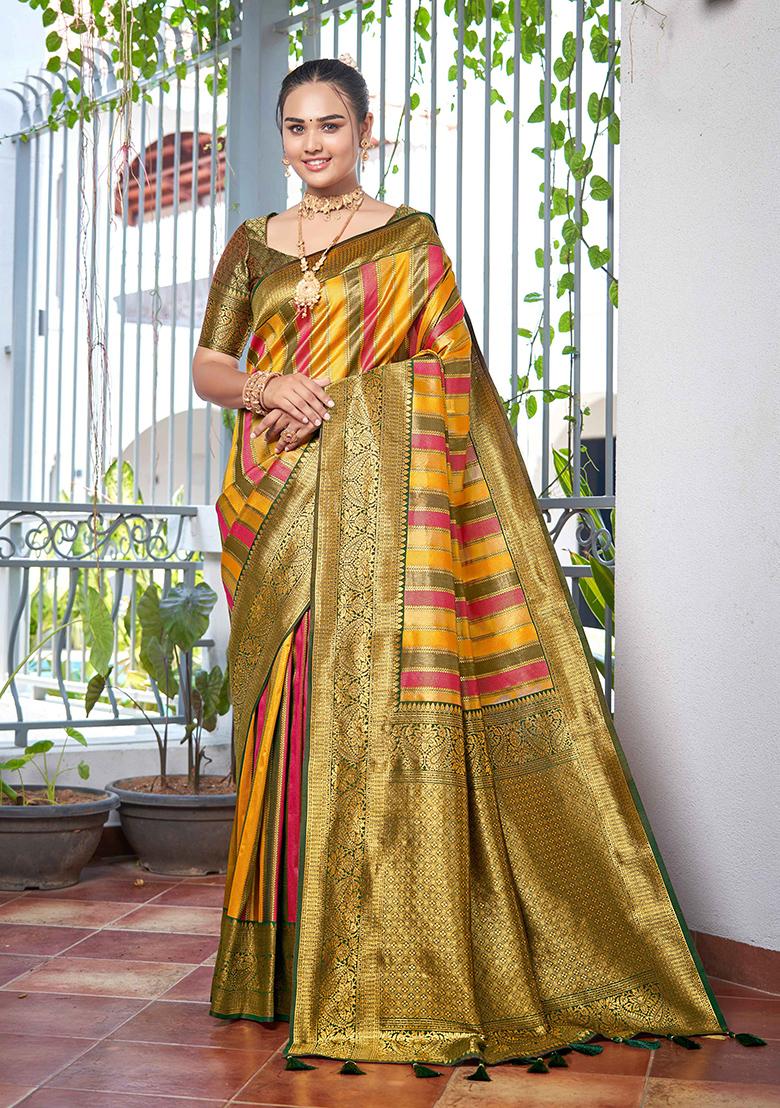 Mehendi Green Jacquard Banarasi Silk Saree Set