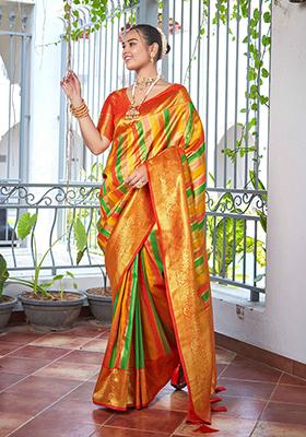 Red Jacquard Banarasi Silk Saree Set
