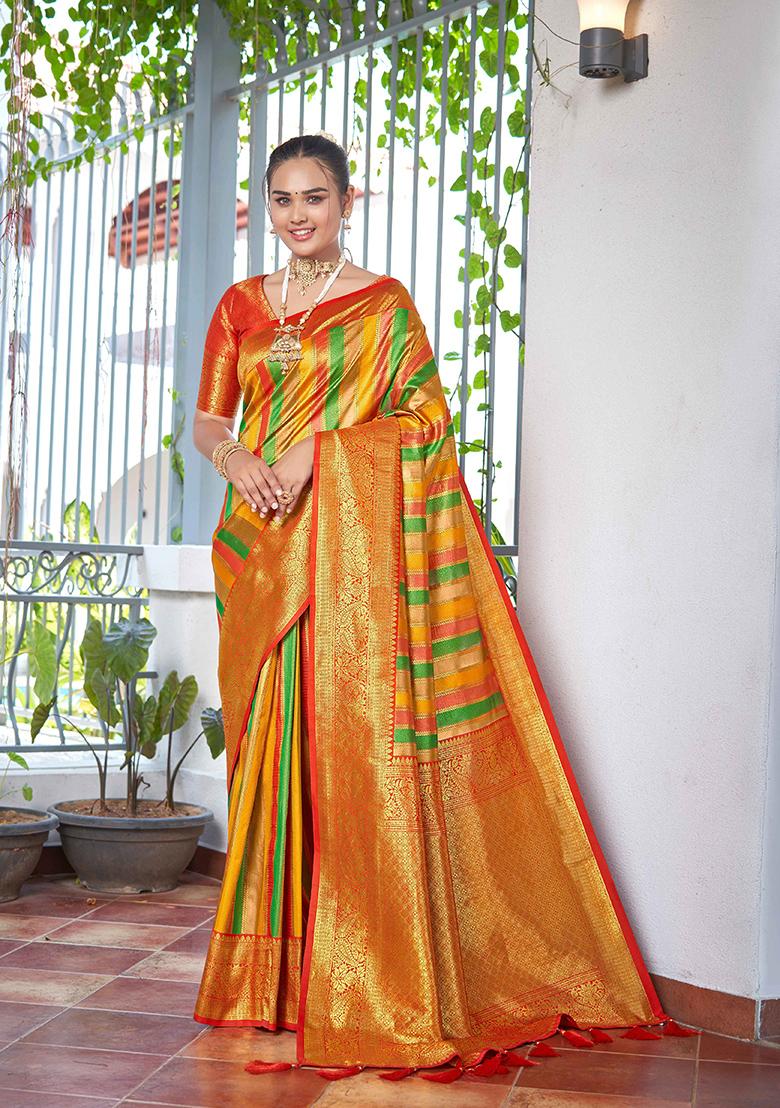 Red Jacquard Banarasi Silk Saree Set