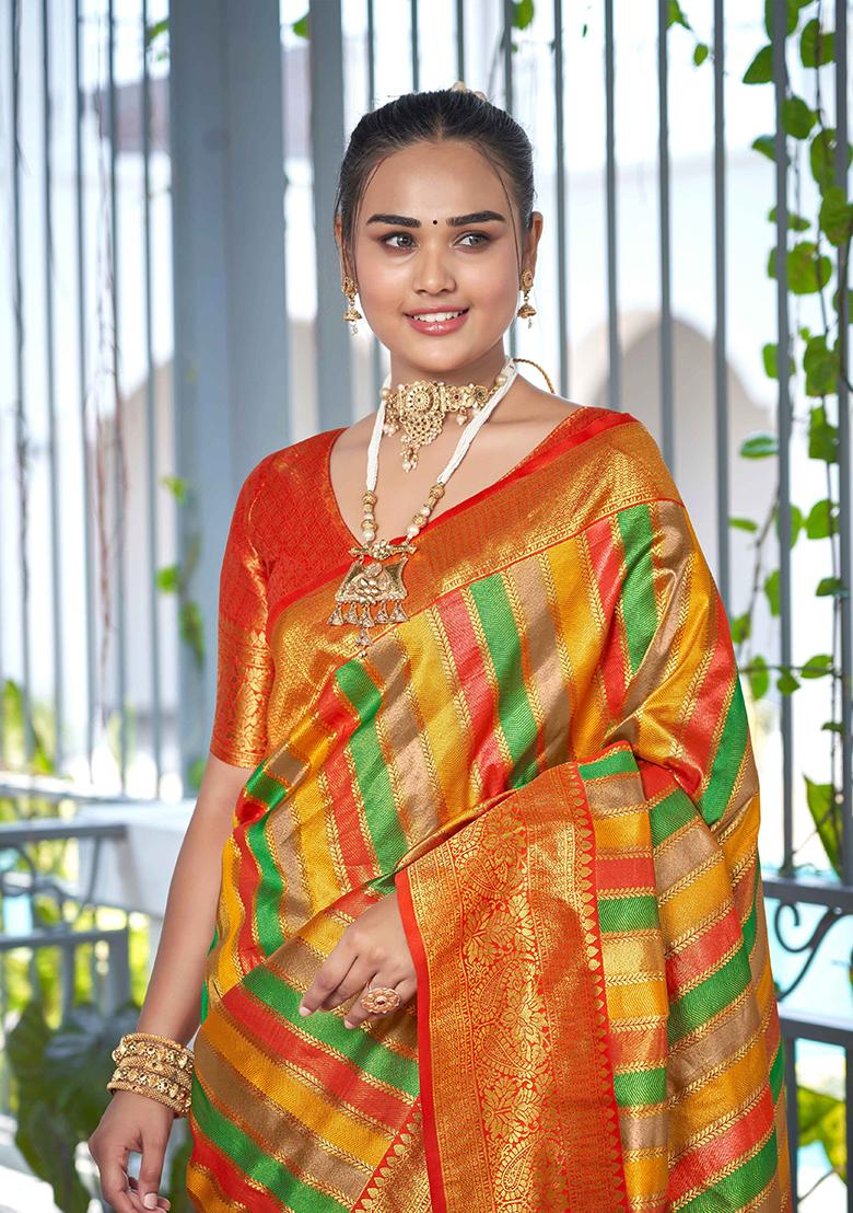 Red Jacquard Banarasi Silk Saree Set