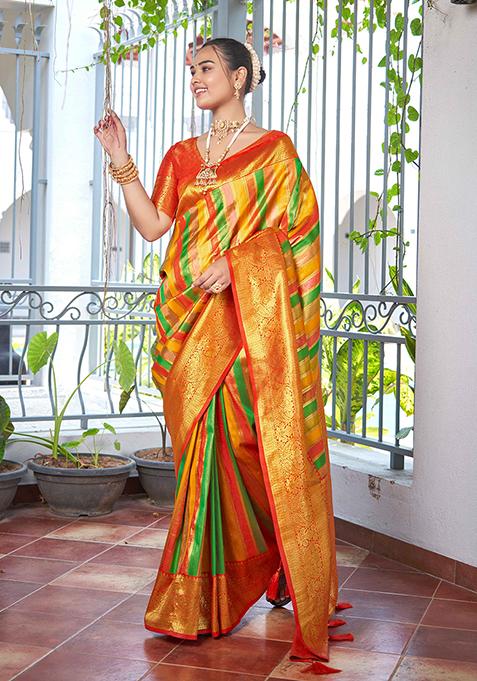 Red Jacquard Banarasi Silk Saree Set