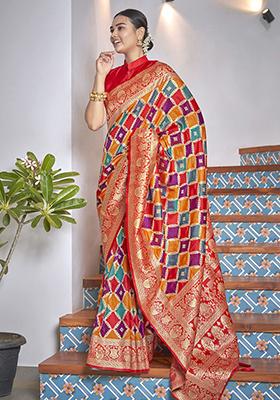Yellow Jacquard Banarasi Silk Saree Set