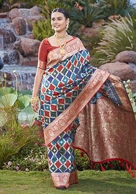 Blue Jacquard Banarasi Silk Saree Set