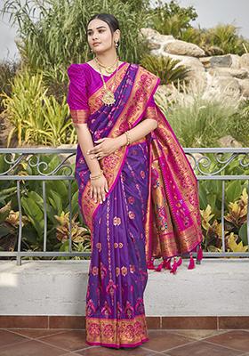 Purple Jacquard Banarasi Silk Saree Set