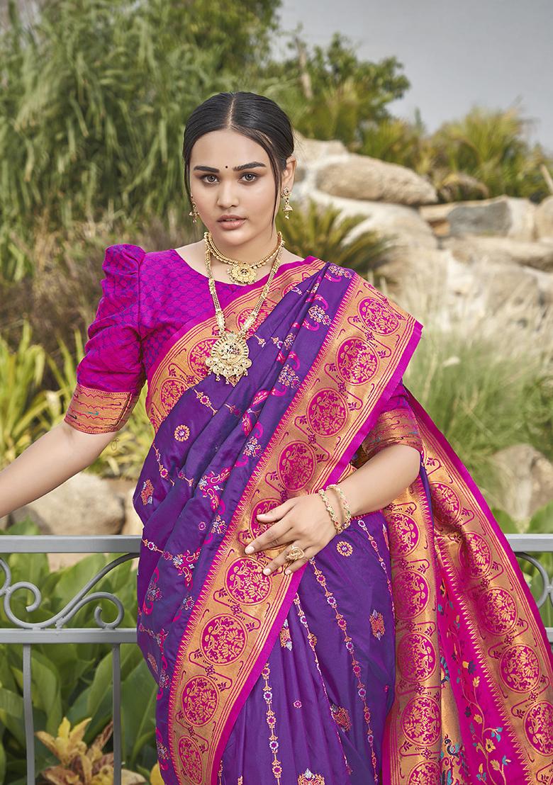 Purple Jacquard Banarasi Silk Saree Set