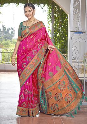 Pink Jacquard Banarasi Silk Saree Set