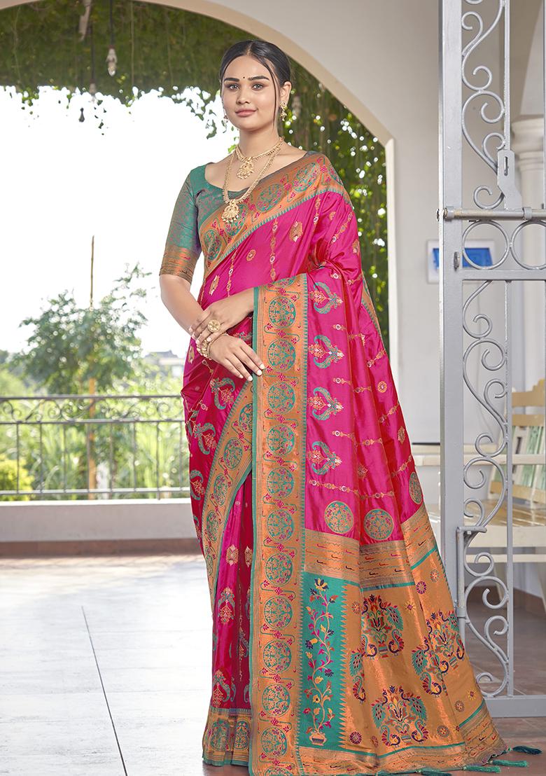 Pink Jacquard Banarasi Silk Saree Set