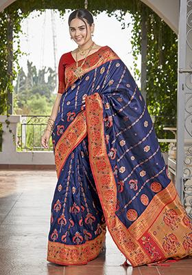 Blue Jacquard Banarasi Silk Saree Set