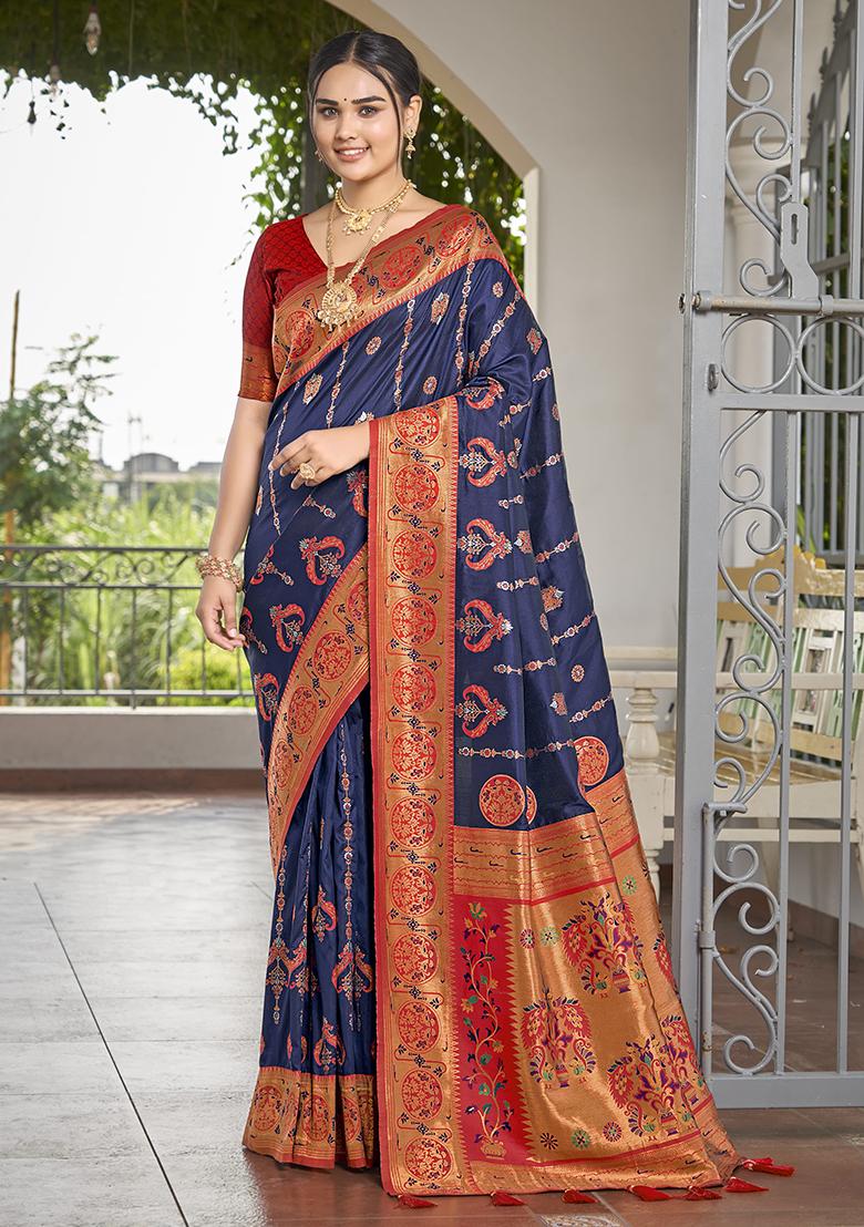 Blue Jacquard Banarasi Silk Saree Set