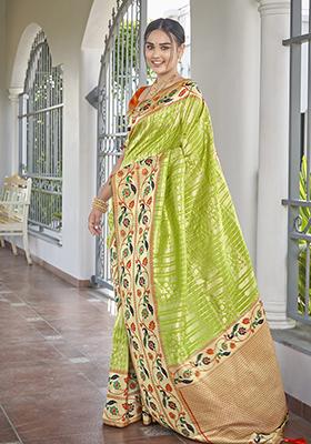 Green Jacquard Banarasi Silk Saree Set
