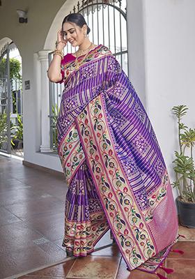 Purple Jacquard Banarasi Silk Saree Set