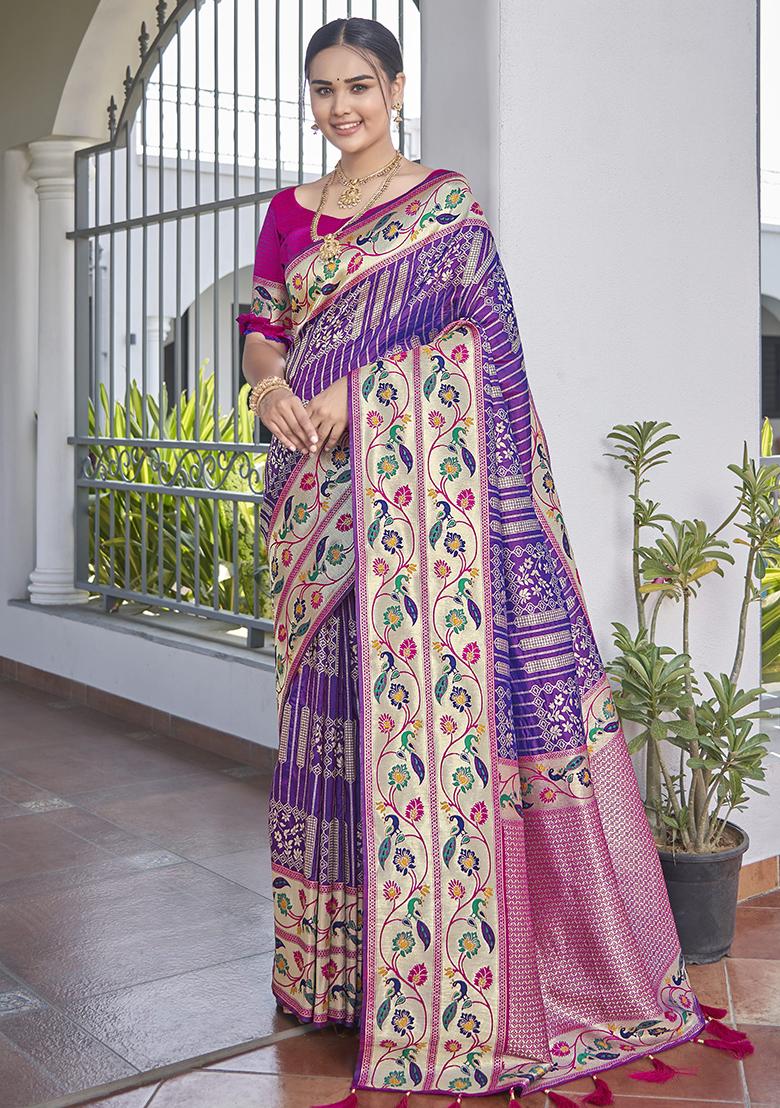 Purple Jacquard Banarasi Silk Saree Set