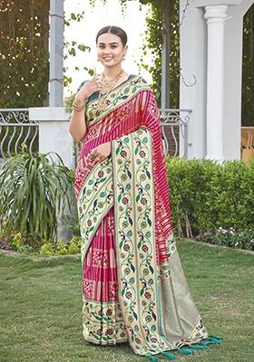 Pink Jacquard Banarasi Silk Saree Set