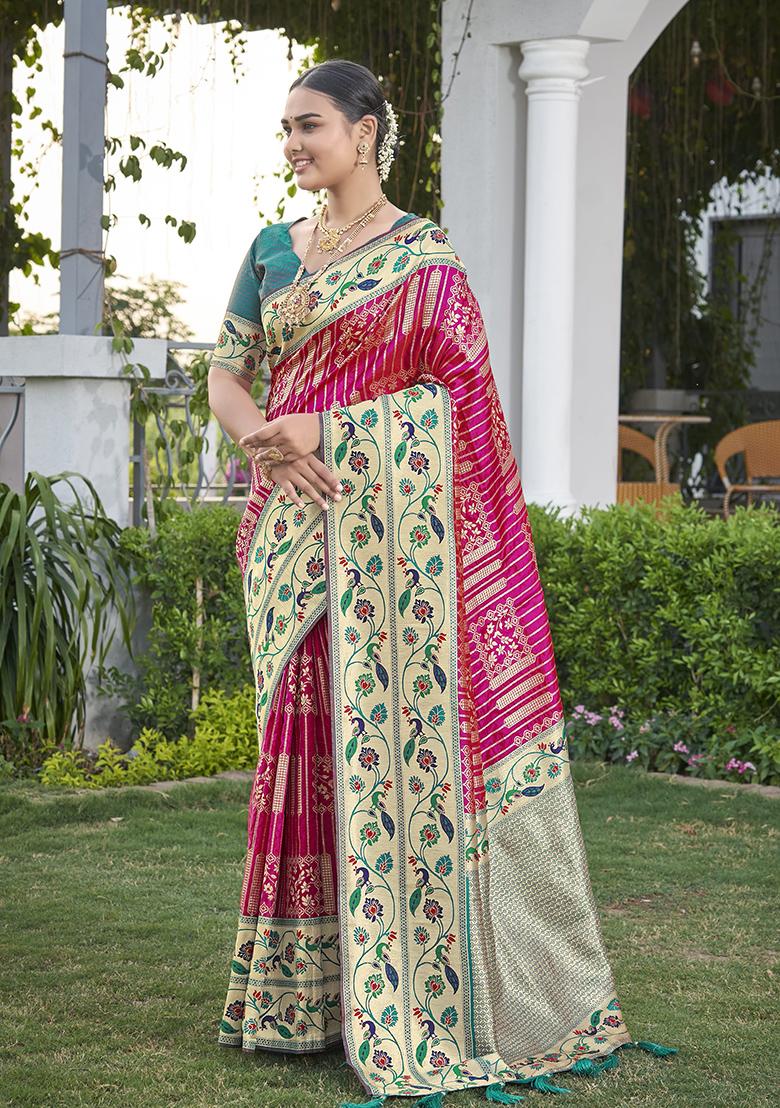 Pink Jacquard Banarasi Silk Saree Set