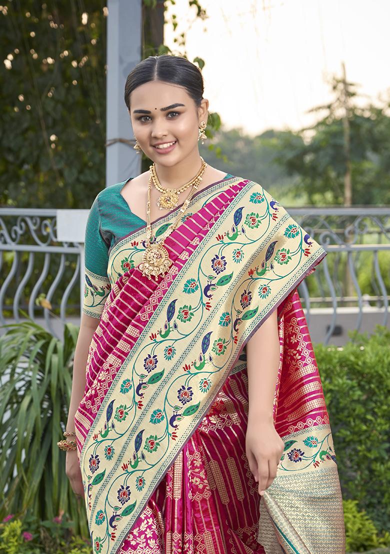 Pink Jacquard Banarasi Silk Saree Set