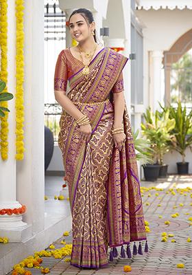 Purple Jacquard Banarasi Silk Saree Set
