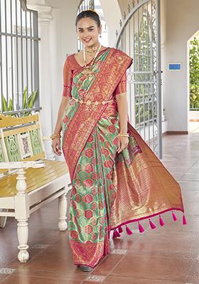 Blue Jacquard Banarasi Silk Saree Set