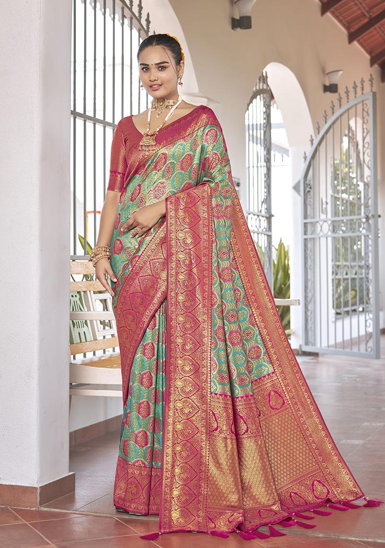 Blue Jacquard Banarasi Silk Saree Set